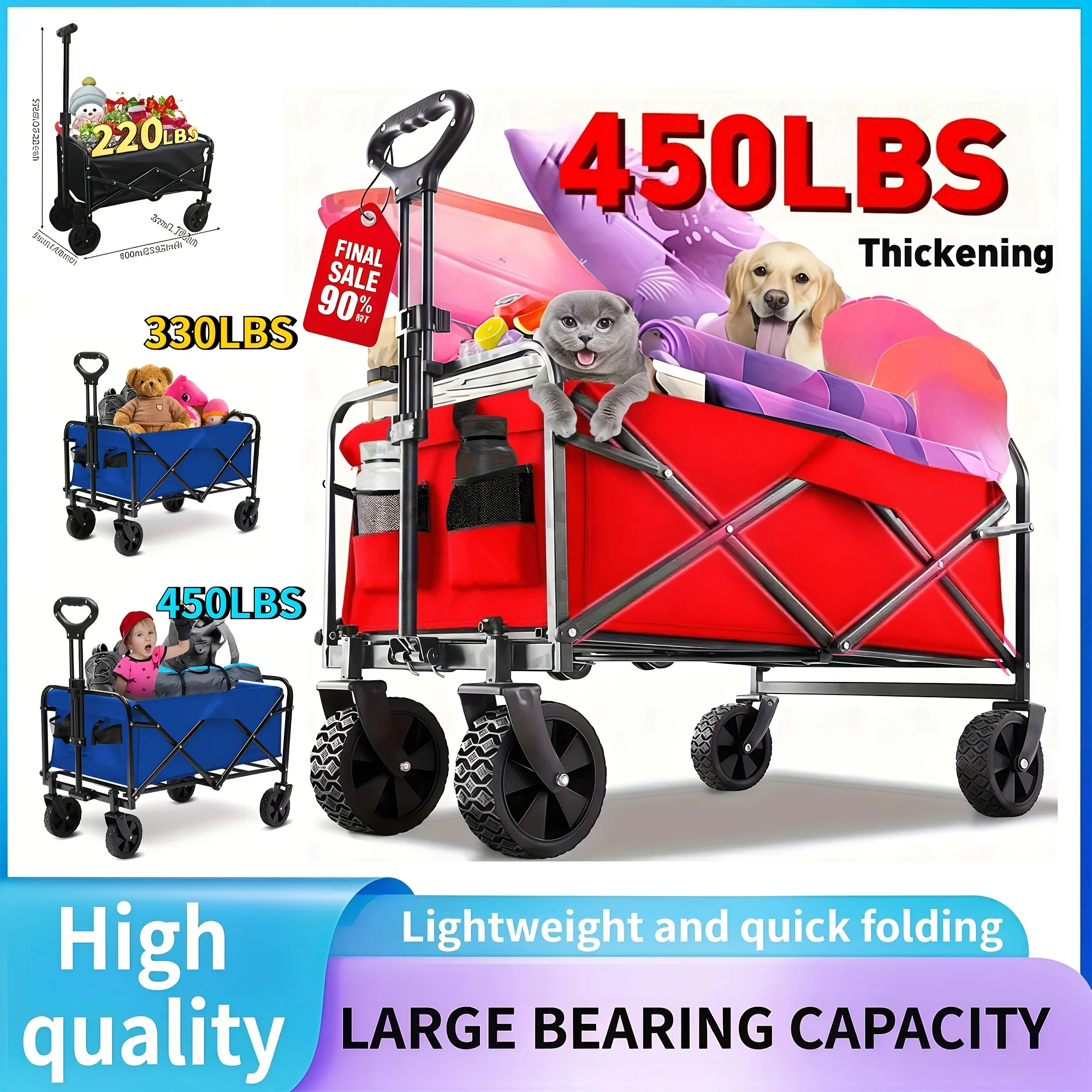 450/330/220LBS Capacity Heavy-Duty All-Terrain Folding Cart - Iron Frame and 800D Oxford Fabric,Foldable Multi-Purpose Wagon fo
450/330/220LBS Capacity Heavy-Duty All-Terrain Folding Cart - Iron Frame and 800D Oxford Fabric,Foldable Multi-Purpose Wagon fo