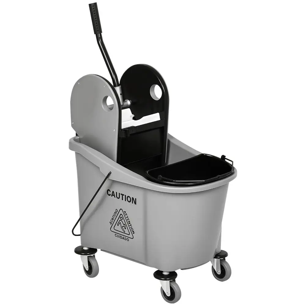 4-Wheel Mop Bucket Cart with Dual Buckets, Wringer, and Mop Holder, Grey
4-Wheel Mop Bucket Cart with Dual Buckets, Wringer, and Mop Holder, Grey