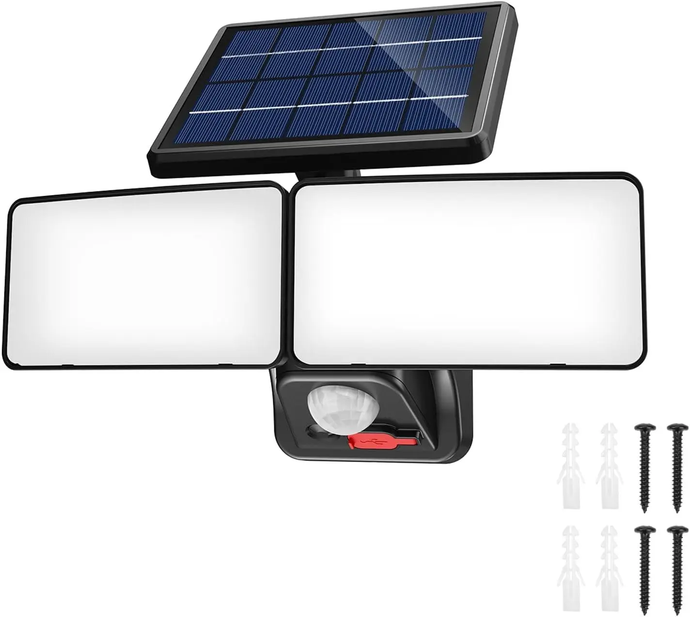 Solar Motion Sensor Floodlight with USB Outlet, 3W Solar Panel, PIR Detection, IP65 Waterproof for Yard, Garden, Garage
Solar Motion Sensor Floodlight with USB Outlet, 3W Solar Panel, PIR Detection, IP65 Waterproof for Yard, Garden, Garage