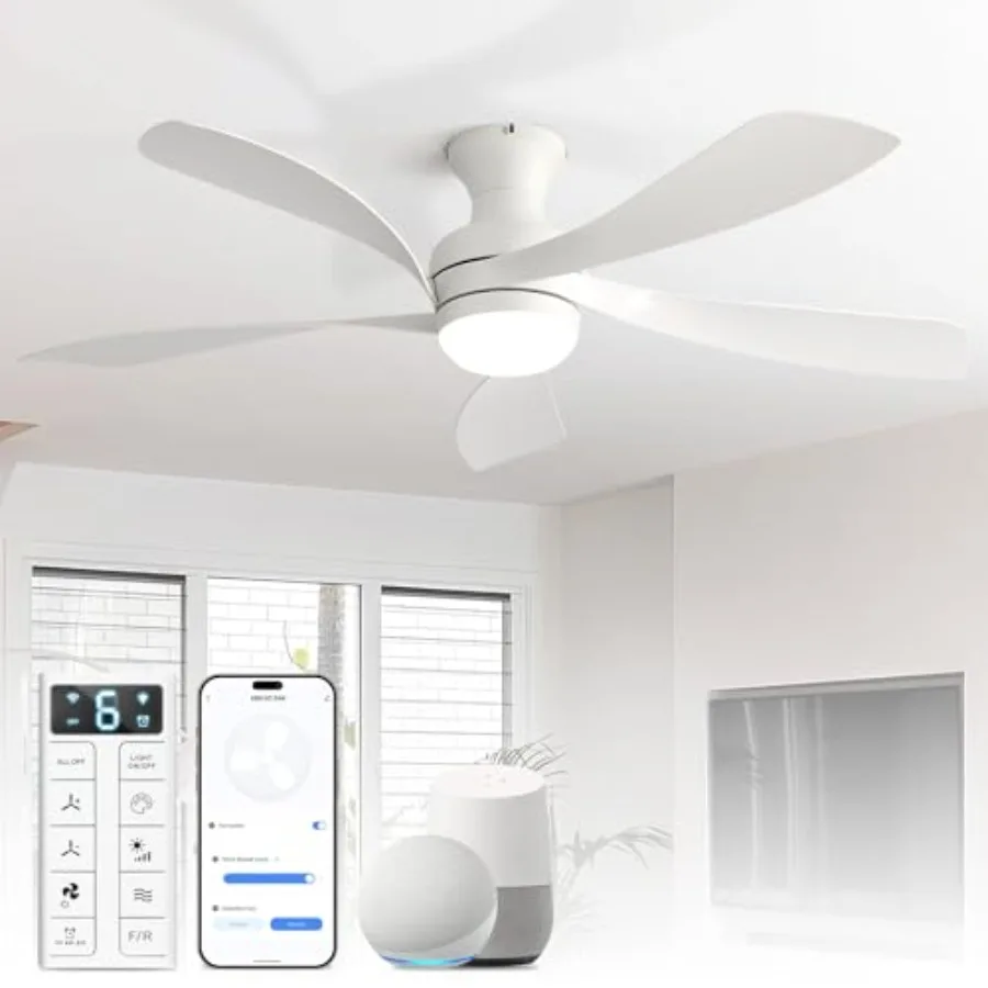 Smart 52'' Low Profile Ceiling Fan with Lights and Remote, Flush Mount Ceiling Fan Work with APP/Alexa/Google for Modern Bedroo
Smart 52'' Low Profile Ceiling Fan with Lights and Remote, Flush Mount Ceiling Fan Work with APP/Alexa/Google for Modern Bedroo