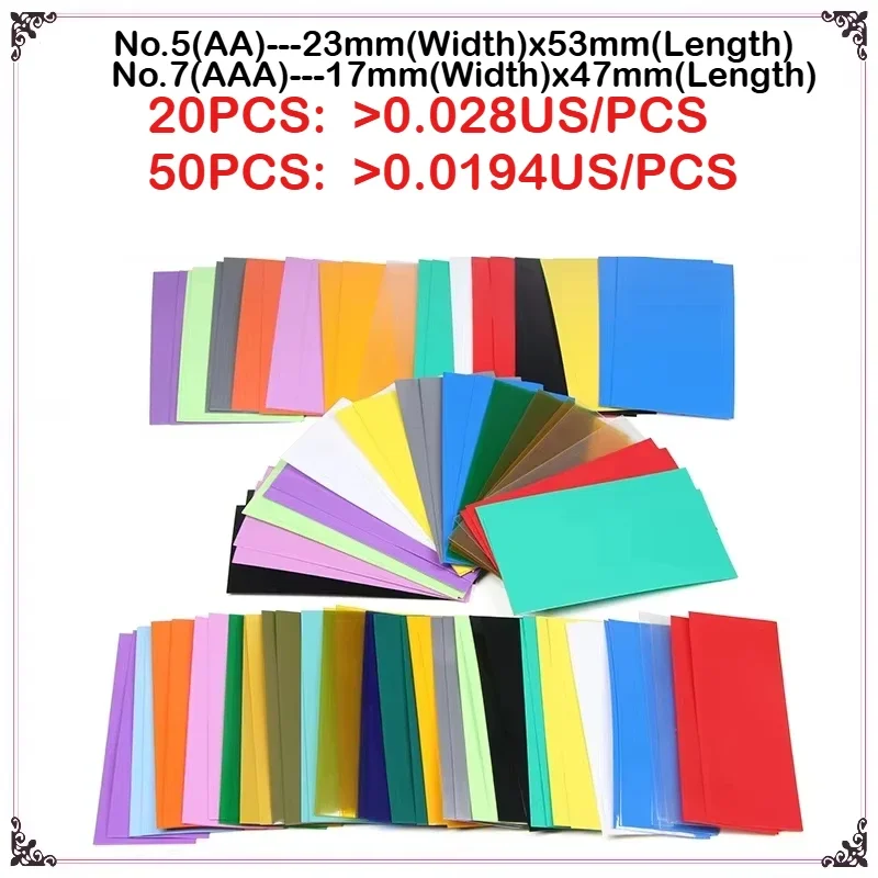 AA/AAA 20/50PCS PVC Battery Wrap FilmTape Precut Shrinkable Sleeve Protect Pipe Cover Heat Shrink Tube for Batteries
AA/AAA 20/50PCS PVC Battery Wrap FilmTape Precut Shrinkable Sleeve Protect Pipe Cover Heat Shrink Tube for Batteries