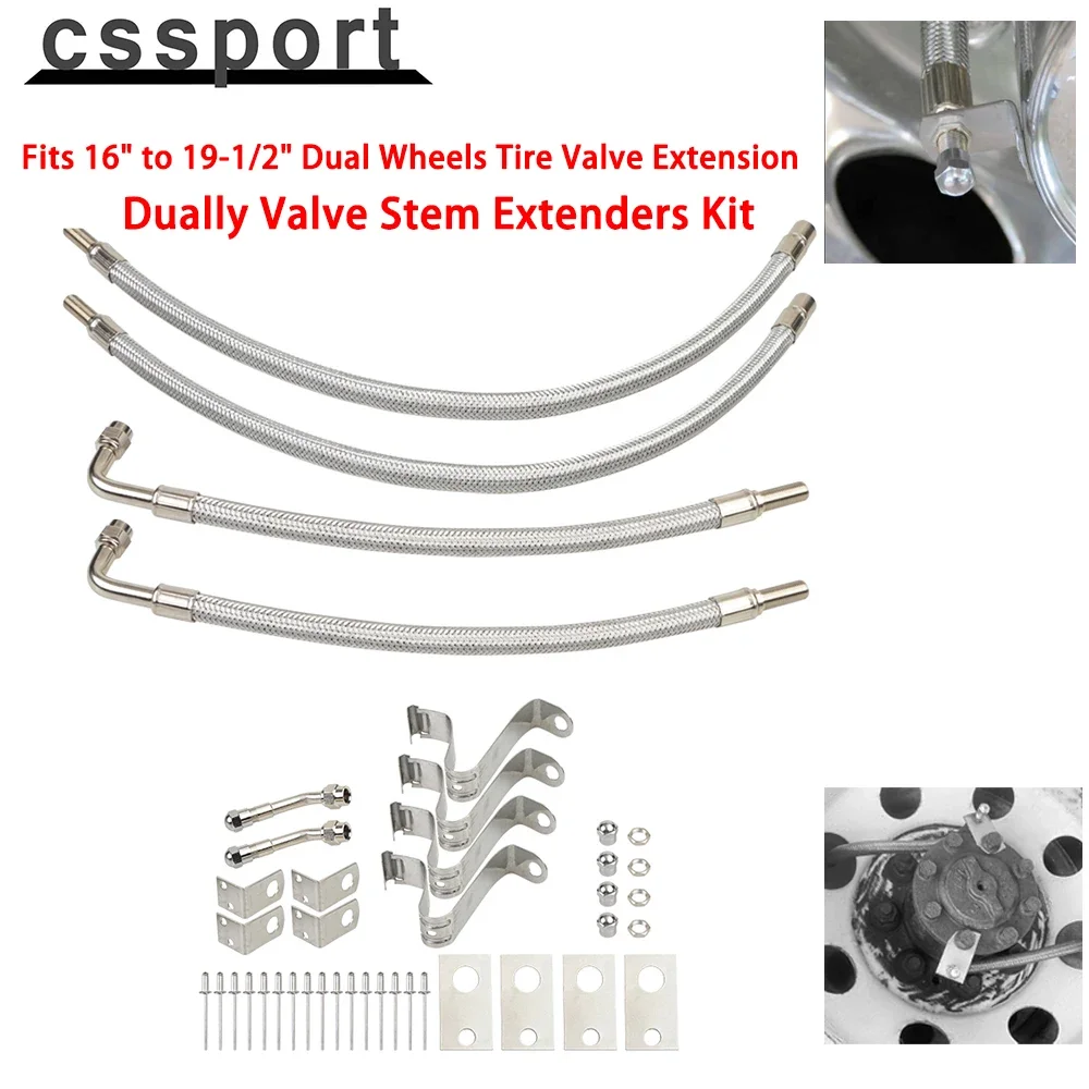 Dually Valve Stem Extenders Stainless Steel Kit Fits 16" to 19-1/2" Dual Wheels Tire Valve Extension For Most Cars RVs Trailers
Dually Valve Stem Extenders Stainless Steel Kit Fits 16" to 19-1/2" Dual Wheels Tire Valve Extension For Most Cars RVs Trailers