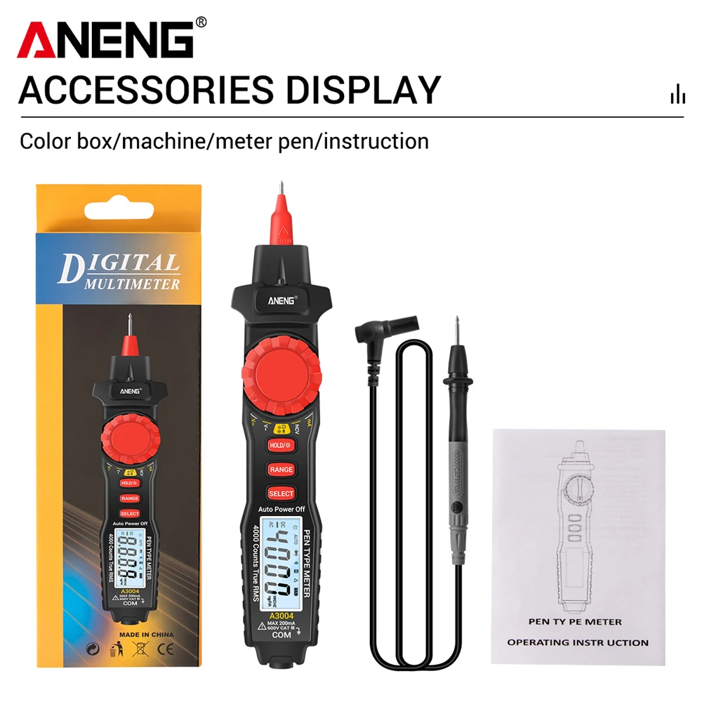 ANENG A3004 Digital Multimeter Pen 4000 Counts AC/DC Current Meter Electric Handheld Tester Voltage Resistance Profesional Tools
ANENG A3004 Digital Multimeter Pen 4000 Counts AC/DC Current Meter Electric Handheld Tester Voltage Resistance Profesional Tools