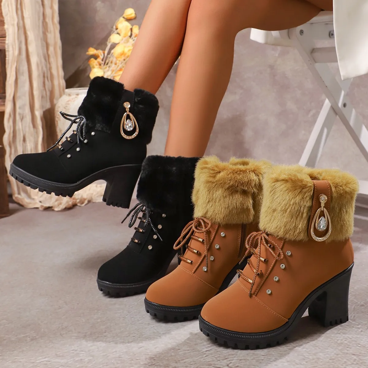Winter New Elegant and Sexy Party High-heeled Short Boots Fashionable New Round Toe Casual and Comfortable Warm Women's Boots
Winter New Elegant and Sexy Party High-heeled Short Boots Fashionable New Round Toe Casual and Comfortable Warm Women's Boots