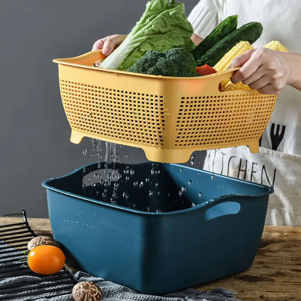 2 Sets Square Large Small Vegetable Washing Basket Double layer Drain Kitchen Fruit Storage PP Lightweight Portable
2 Sets Square Large Small Vegetable Washing Basket Double layer Drain Kitchen Fruit Storage PP Lightweight Portable