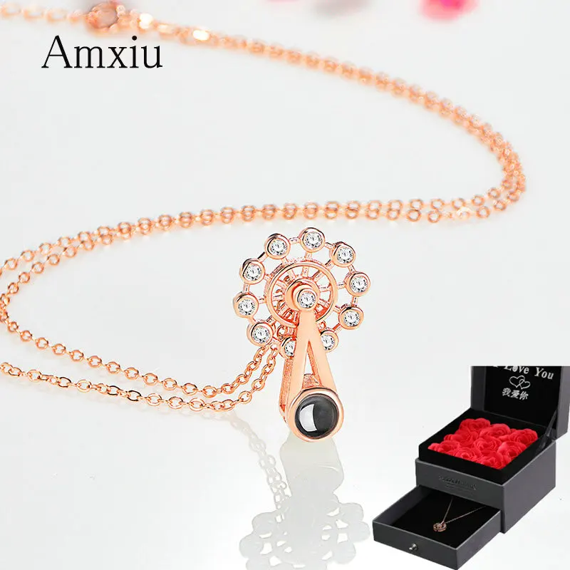 Amxiu 925 Silver Necklace 100 languages I love you Projection Necklaces Ferris wheel Pendant Necklace for Women Jewelry Gifts
Amxiu 925 Silver Necklace 100 languages I love you Projection Necklaces Ferris wheel Pendant Necklace for Women Jewelry Gifts