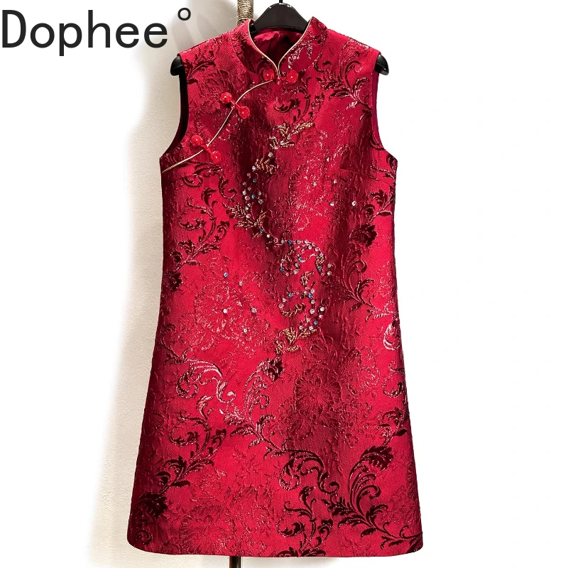 Красное свадебное платье невесты, роскошное винтажное короткое платье Cheongsam с ромбовидным воротником-стойкой, элегантное женское жаккардовое платье трапециевидной формы без рукавов
Красное свадебное платье невесты, роскошное винтажное короткое платье Cheongsam с ромбовидным воротником-стойкой, элегантное женское жаккардовое платье трапециевидной формы без рукавов