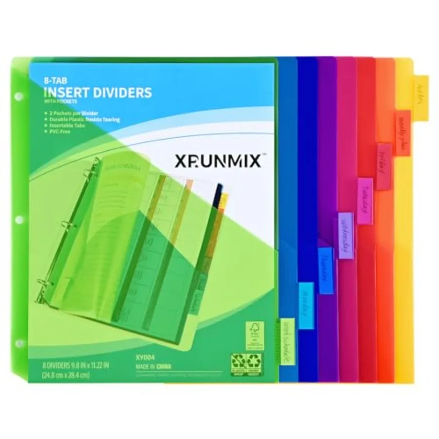 8-Tab Binder Dividers - Index Pockets Divider for 3 Ring Binders, 3-Hole Plastics Sheets Protectors for US Letter Size in 0.5''
8-Tab Binder Dividers - Index Pockets Divider for 3 Ring Binders, 3-Hole Plastics Sheets Protectors for US Letter Size in 0.5''