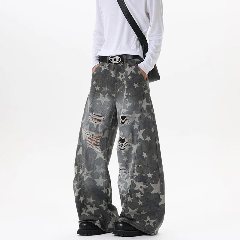 Men Baggy Jeans Ripped Holes Loose Drop Crotch Trousers Long Length Star Print Outdoor Streetwear Fashion Pants
Men Baggy Jeans Ripped Holes Loose Drop Crotch Trousers Long Length Star Print Outdoor Streetwear Fashion Pants