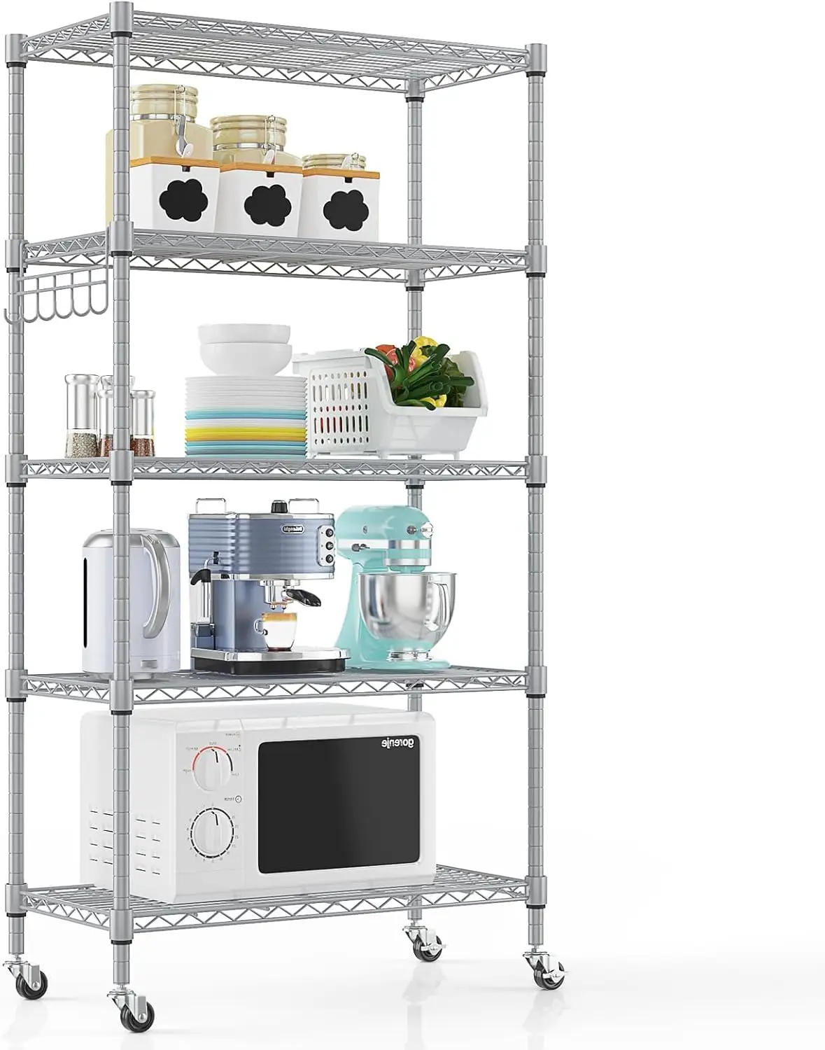 5-Tier Storage Shelf Wire Shelving Unit on Wheels, Adjustable Heavy Duty Metal Shelves with Side Hooks
5-Tier Storage Shelf Wire Shelving Unit on Wheels, Adjustable Heavy Duty Metal Shelves with Side Hooks