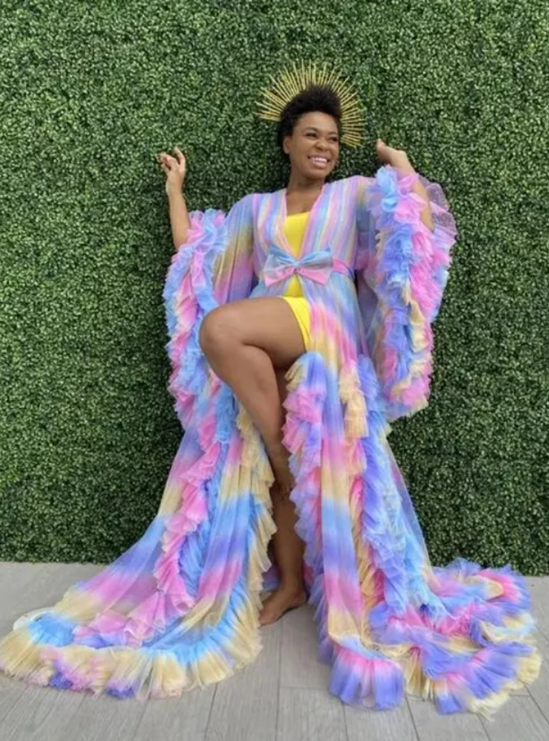 Pretty Ruffles Candy Rainbow Layer ed Tulle Dress Robe Puffy Prom Party Dresses Puffy Sleeves Cape Cloak Pregnant Gowns custom
Pretty Ruffles Candy Rainbow Layer ed Tulle Dress Robe Puffy Prom Party Dresses Puffy Sleeves Cape Cloak Pregnant Gowns custom