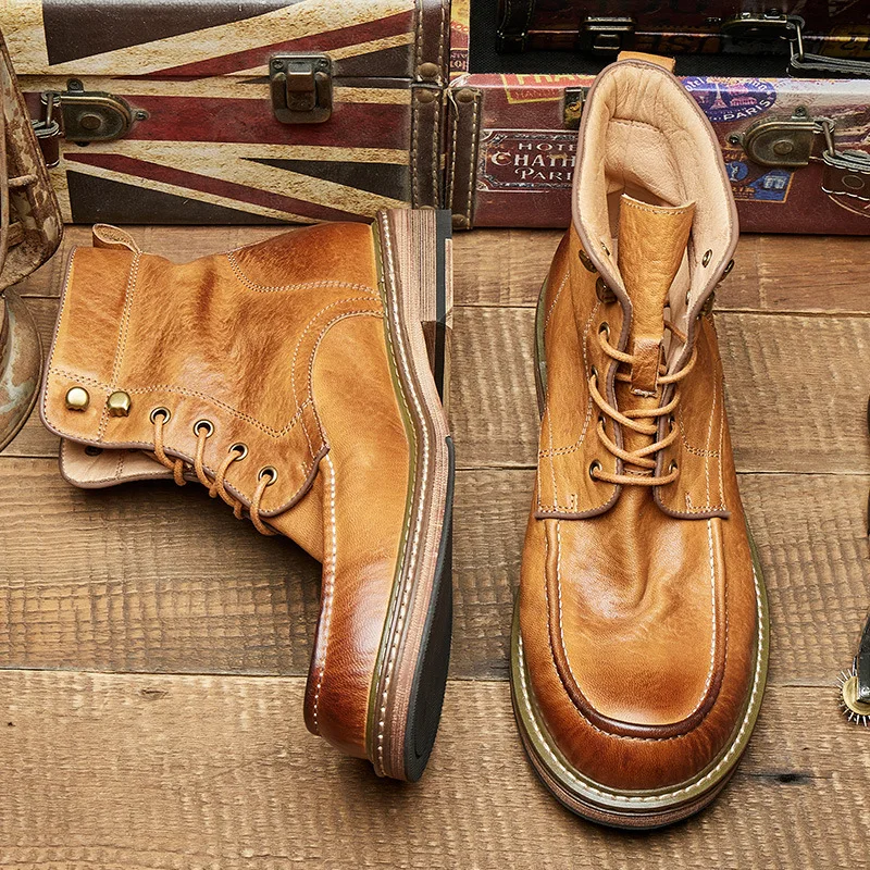 Horse Leather Motorcycle Boots Round Toe Handmade Riding Sneakers Washed Autumn Winter Workwear Shoes Men's Outdoor Camp Walking
Horse Leather Motorcycle Boots Round Toe Handmade Riding Sneakers Washed Autumn Winter Workwear Shoes Men's Outdoor Camp Walking