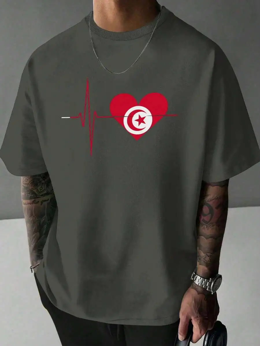 Mens Cotton T-Shirt With Tunisia Heartbeat Design Casual Short Sleeve
Mens Cotton T-Shirt With Tunisia Heartbeat Design Casual Short Sleeve