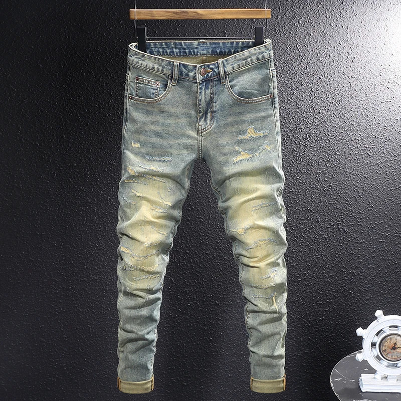 High Street Fashion Men Jeans Retro Washed Blue Stretch Slim Fit Ripped Jeans Men Vintage Designer Casual Denim Pencil Pants
High Street Fashion Men Jeans Retro Washed Blue Stretch Slim Fit Ripped Jeans Men Vintage Designer Casual Denim Pencil Pants