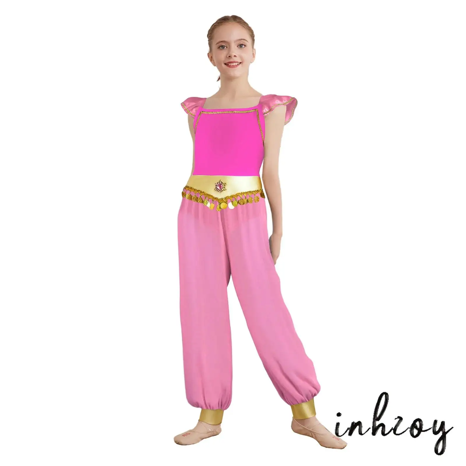 Girls Stylish Arabian Role Play Costume Flying Sleeve Leotard with Chiffon Long Pants Built-In Briefs for Halloween Cosplay
Girls Stylish Arabian Role Play Costume Flying Sleeve Leotard with Chiffon Long Pants Built-In Briefs for Halloween Cosplay