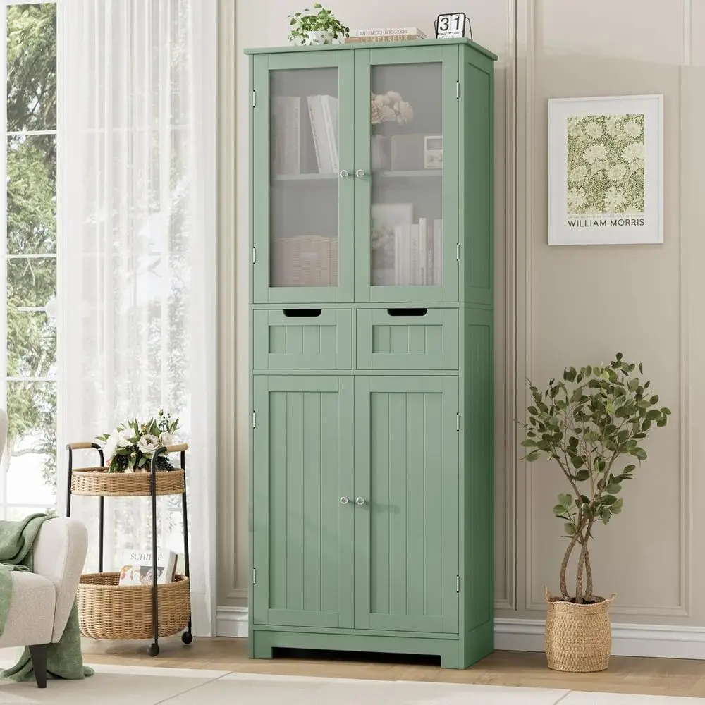 Green Tall Bathroom Storage Cabinet with Glass Door and Shelves, Ideal for Kitchen, Pantry, and Living Spaces
Green Tall Bathroom Storage Cabinet with Glass Door and Shelves, Ideal for Kitchen, Pantry, and Living Spaces