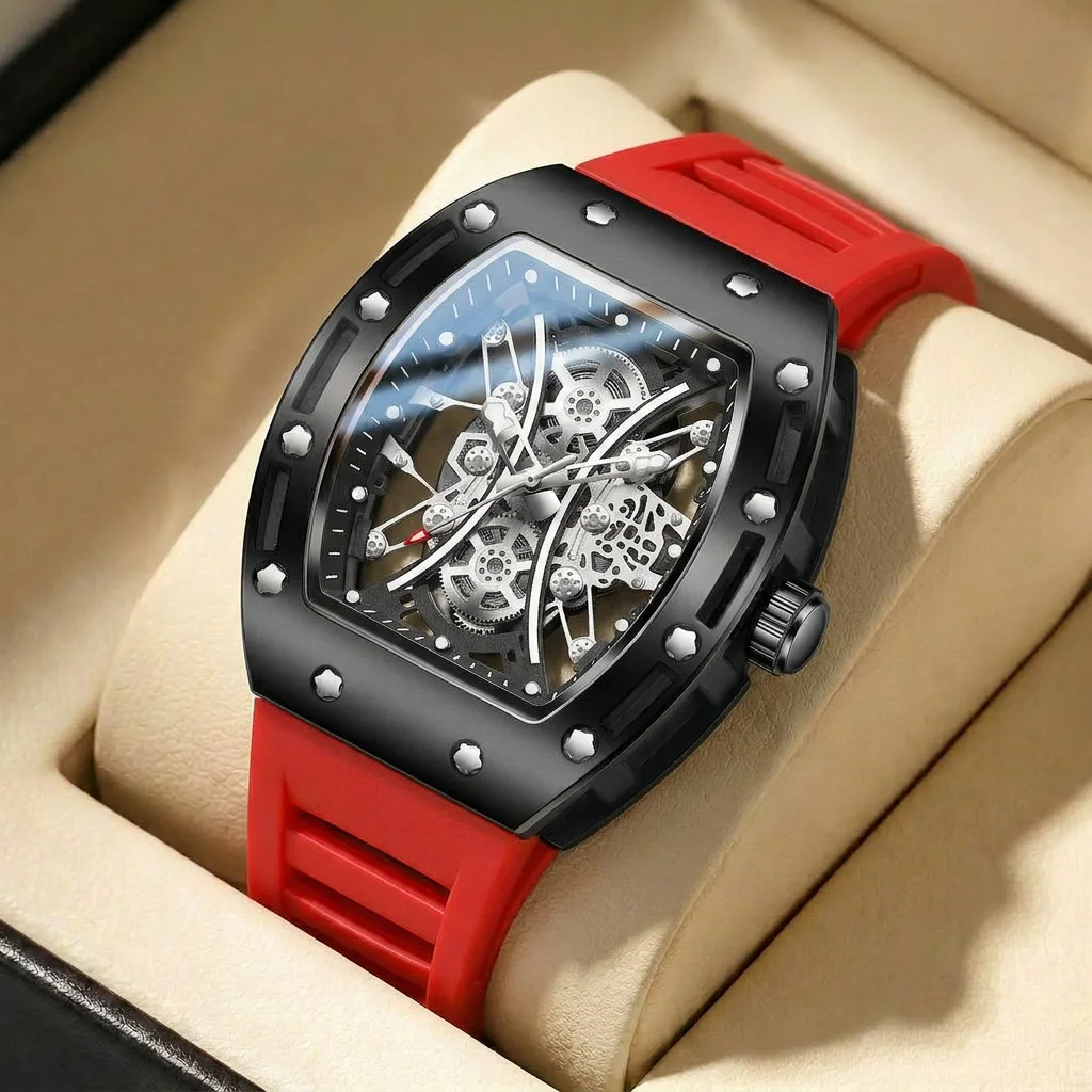 1pcs Men's black dial silicone strap vintage fashion tonneau skeleton sporty details Quartz Watch for business party holiday
1pcs Men's black dial silicone strap vintage fashion tonneau skeleton sporty details Quartz Watch for business party holiday