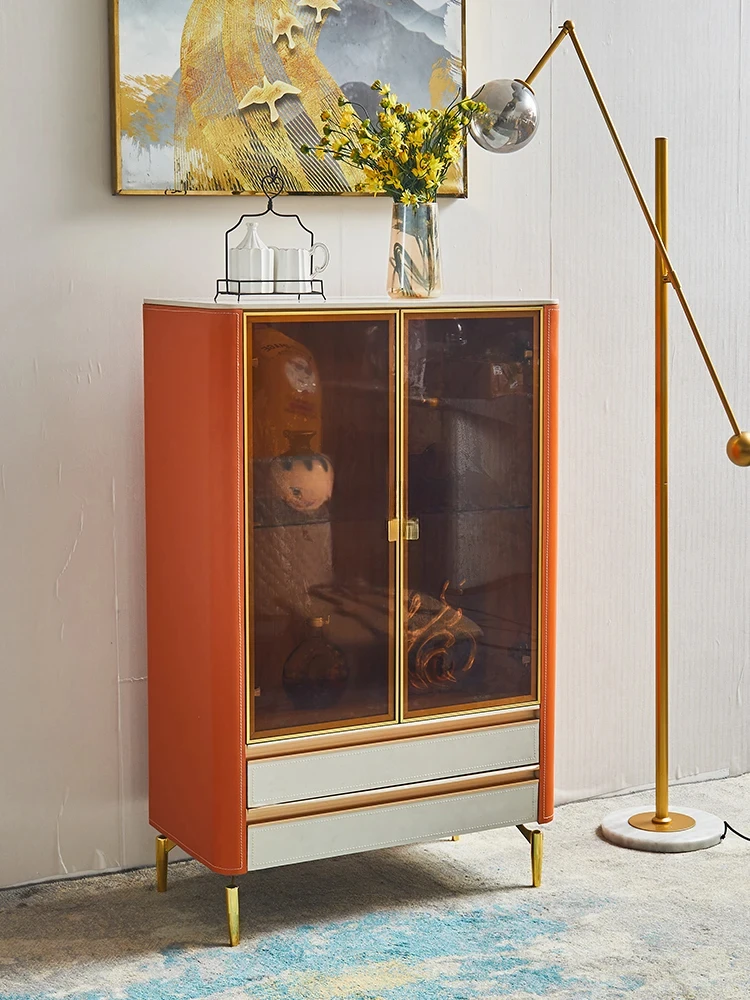 High-End Saddle Leather Wine Cabinet Living Room Small Apartment Storage Display Cabinet Made of Glass
High-End Saddle Leather Wine Cabinet Living Room Small Apartment Storage Display Cabinet Made of Glass