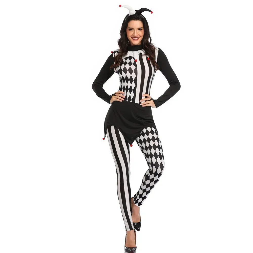 Black and White Funny Clown Costume Adult Women Halloween Cosplay Circus Clown Jumpsuit
Black and White Funny Clown Costume Adult Women Halloween Cosplay Circus Clown Jumpsuit