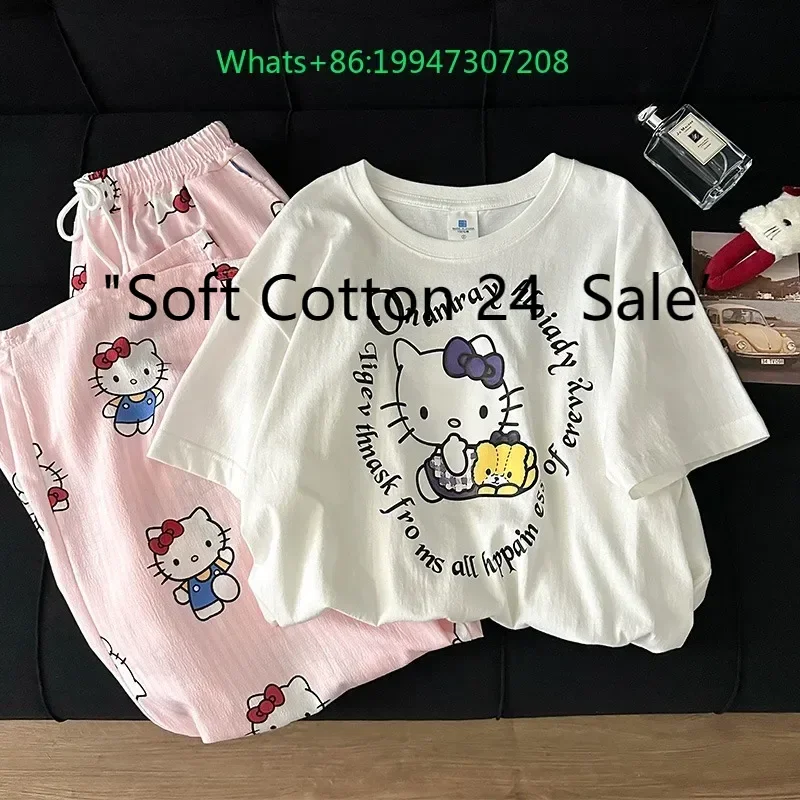 Summer new round neck pure cotton cute cartoon Hello Kitty pajamas women's sweet lace short-sleeved trousers loungewear
Summer new round neck pure cotton cute cartoon Hello Kitty pajamas women's sweet lace short-sleeved trousers loungewear
