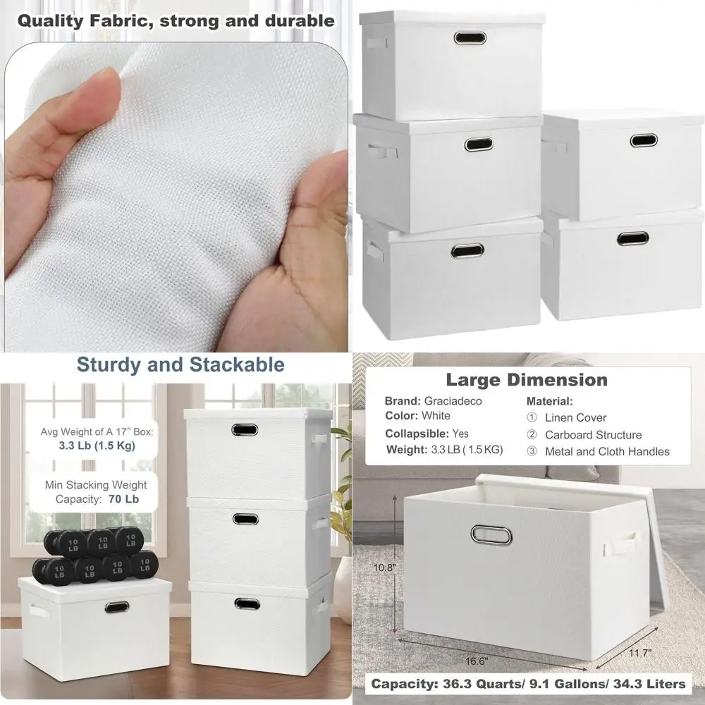 17 складных контейнеров для хранения вещей на 36 литров с крышками — 5 упаковок из белой льняной ткани для организации спальни и офиса
17 складных контейнеров для хранения вещей на 36 литров с крышками — 5 упаковок из белой льняной ткани для организации спальни и офиса