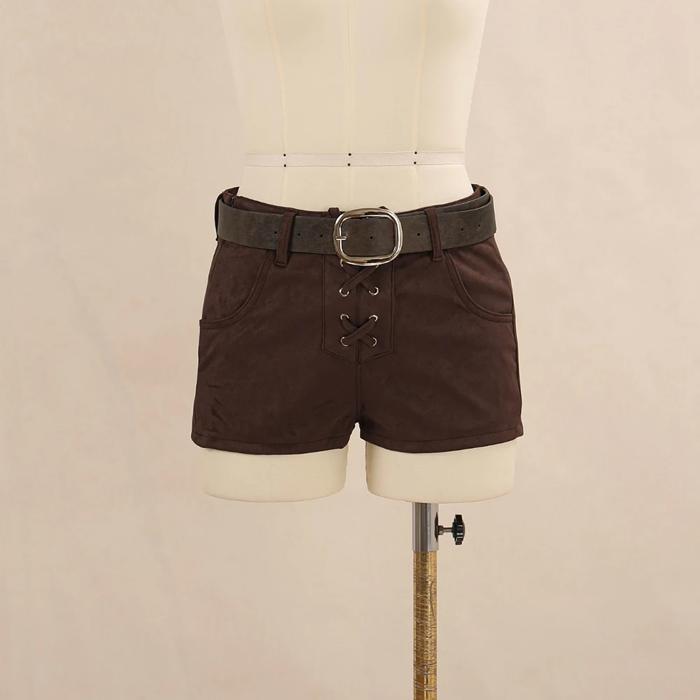 Suede Slim High Waist Women's Shorts Y2K Tie Design Elegant Commuter Hot Pants with Belt for Summer 2025
Suede Slim High Waist Women's Shorts Y2K Tie Design Elegant Commuter Hot Pants with Belt for Summer 2025