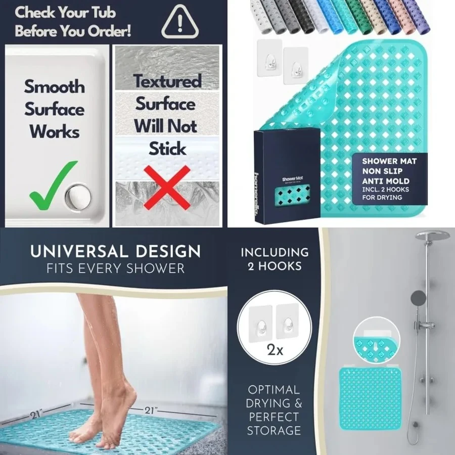 Shower Mat Non Slip Anti Mold, Non Slip Shower Mats for Inside Shower Stall Anti Slip Mat, Square Shower Floor Mat 21 x 21 in with Suction Cups & Hooks for Quick Drying, Machine Washable
Shower Mat Non Slip Anti Mold, Non Slip Shower Mats for Inside Shower Stall Anti Slip Mat, Square Shower Floor Mat 21 x 21 in with Suction Cups & Hooks for Quick Drying, Machine Washable