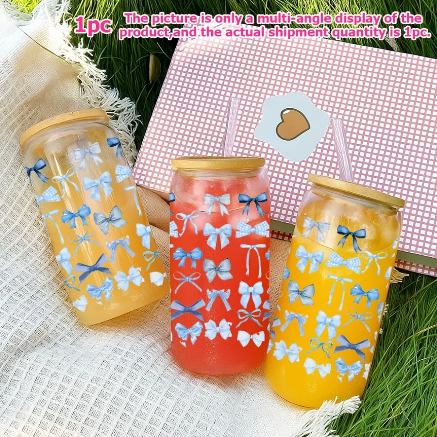 1pc 16oz Glass Cup with Bamboo Lid and Glass Straw, Blue Bow Plaid Pattern, Home Kitchen Party Drinkware
1pc 16oz Glass Cup with Bamboo Lid and Glass Straw, Blue Bow Plaid Pattern, Home Kitchen Party Drinkware