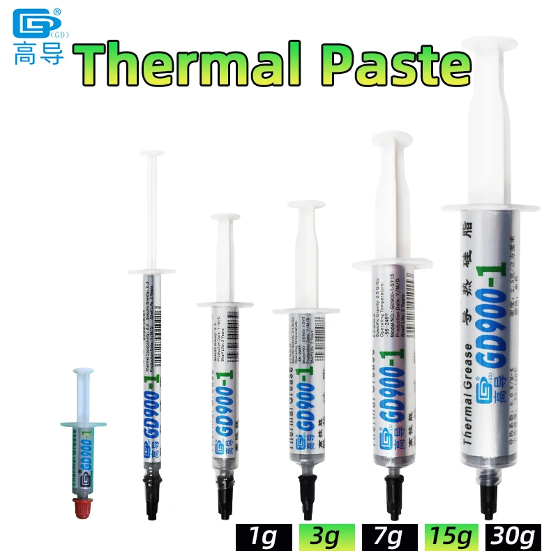 GD900-1 Thermal Grease Thermal Paste Conductive Heat Sink Compound Plaster 6.0 W/M-K 1/3/7/15/30g For CPU GPU Cooling Cooler SSY
GD900-1 Thermal Grease Thermal Paste Conductive Heat Sink Compound Plaster 6.0 W/M-K 1/3/7/15/30g For CPU GPU Cooling Cooler SSY