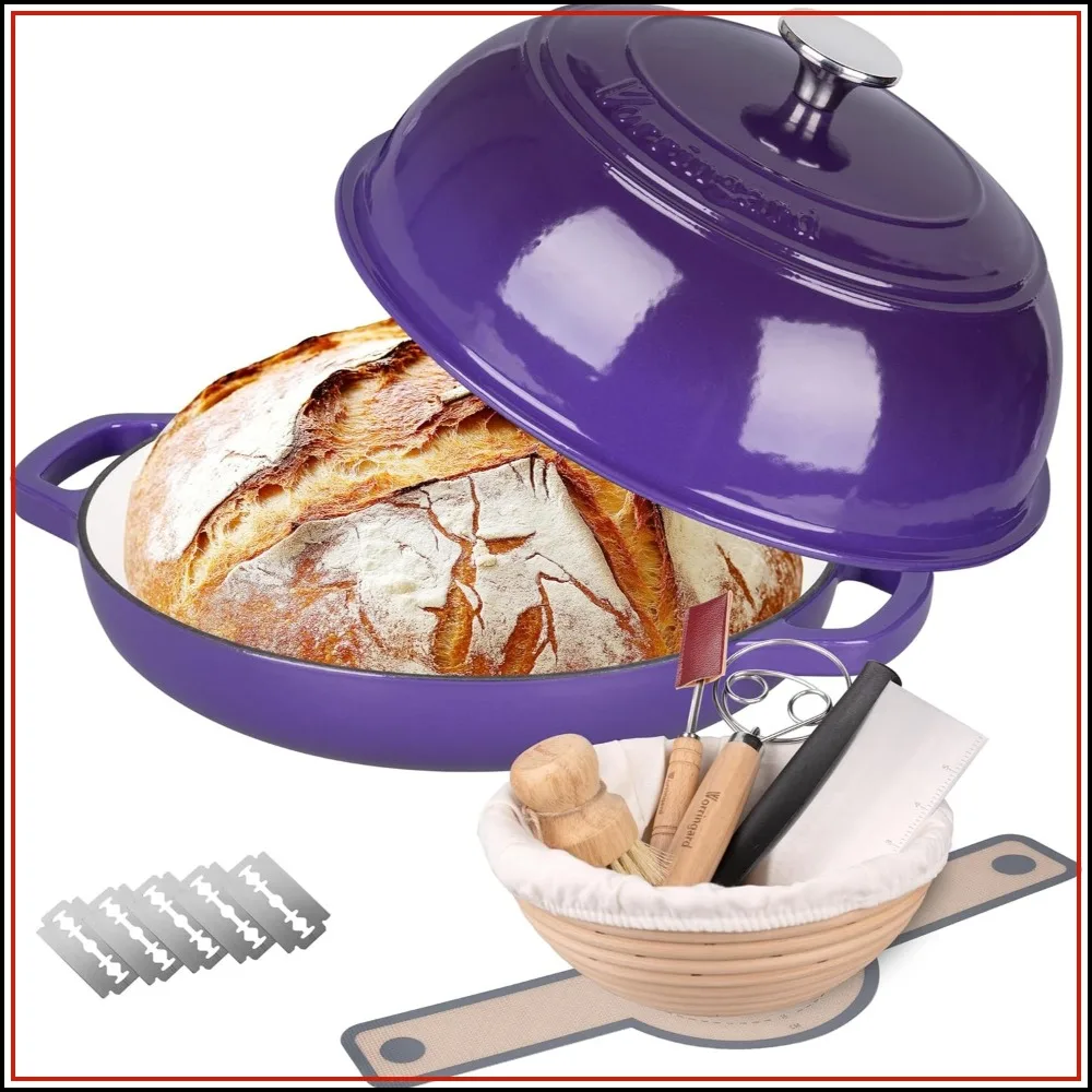 6QT Enameled Cast Iron Dutch Oven for Sourdough Bread Baking with Lid & Proofing Basket Set, Purple
6QT Enameled Cast Iron Dutch Oven for Sourdough Bread Baking with Lid & Proofing Basket Set, Purple
