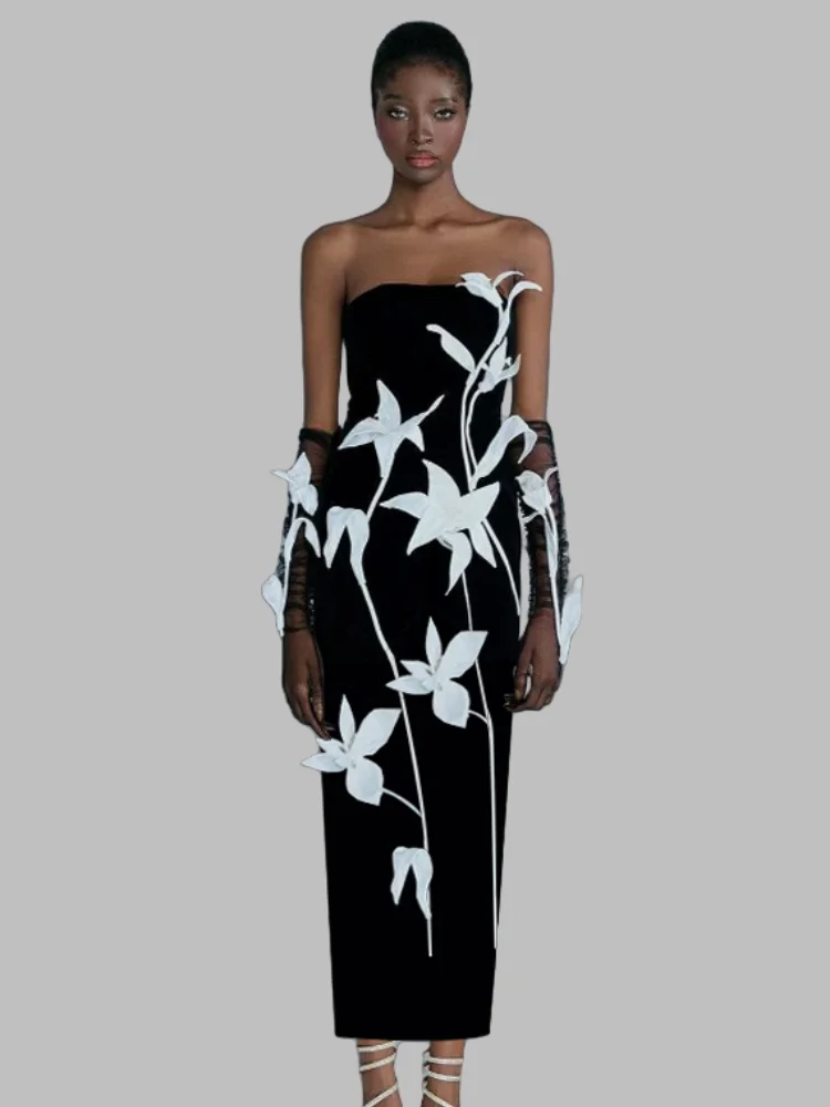 New Fashion Women Sexy Strapless Knitted Black Mid-Calf Bandage Dress Designer High Street Elegant Evening Party Dress Gloves
New Fashion Women Sexy Strapless Knitted Black Mid-Calf Bandage Dress Designer High Street Elegant Evening Party Dress Gloves