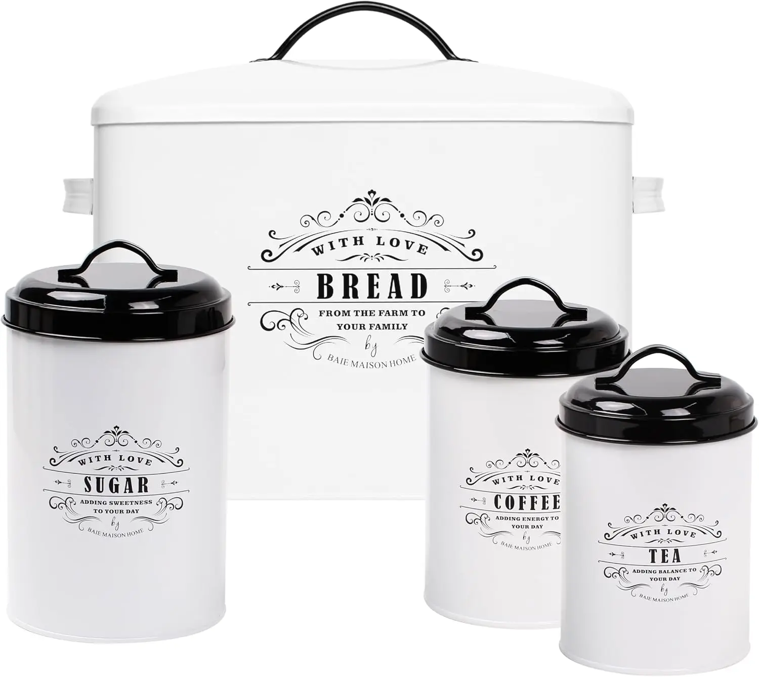 White Farmhouse Bread Box & Canister Set - Large Metal Storage for Kitchen Counter and Pantry
White Farmhouse Bread Box & Canister Set - Large Metal Storage for Kitchen Counter and Pantry