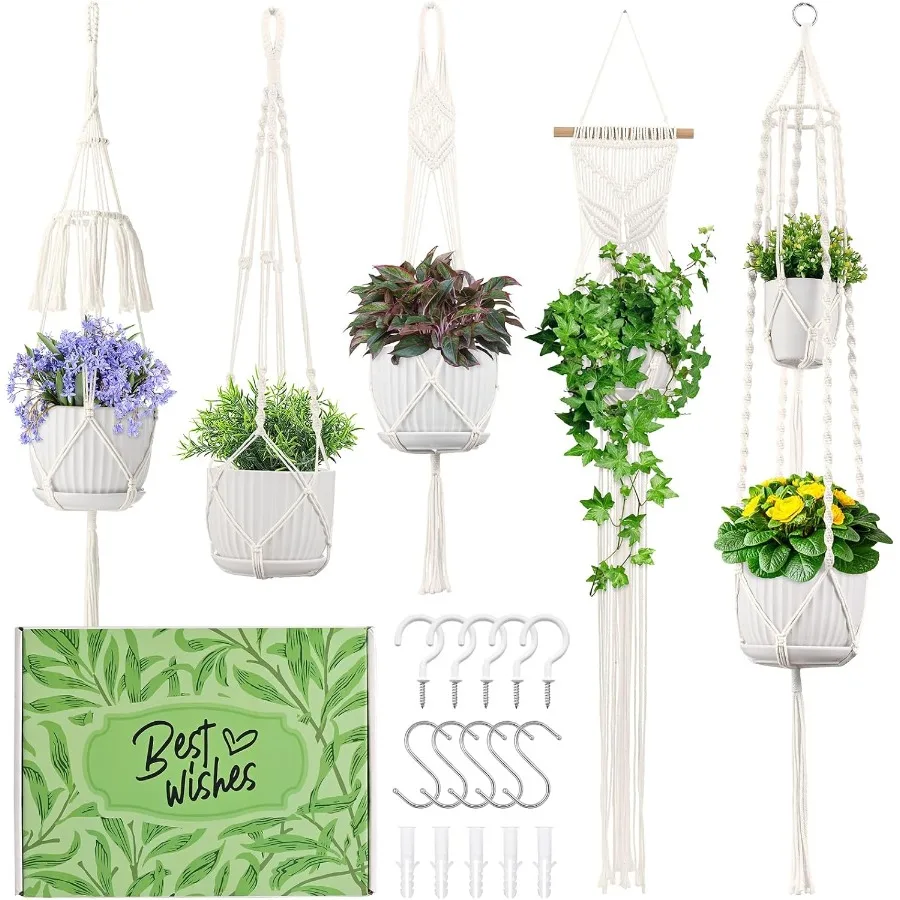 Macrame Plant Hangers 5Pack Hanging Planters for Indoor Plants w 5 Set Hooks Handmade Cn Rope Hanging Plant Holders Plant Hange
Macrame Plant Hangers 5Pack Hanging Planters for Indoor Plants w 5 Set Hooks Handmade Cn Rope Hanging Plant Holders Plant Hange