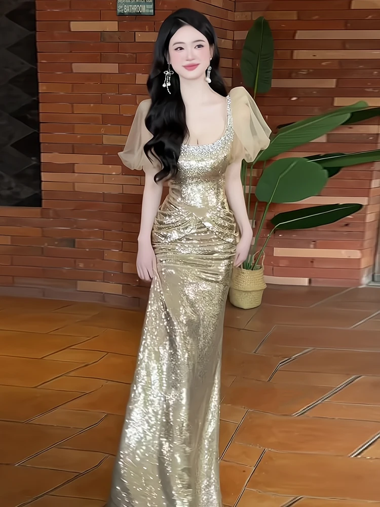 Golden Sequin Evening Gown Ele Fi Tail Wedding Dr Host Ceremony Dr Luxury Sensation mid Waist Long Skirt
Golden Sequin Evening Gown Ele Fi Tail Wedding Dr Host Ceremony Dr Luxury Sensation mid Waist Long Skirt