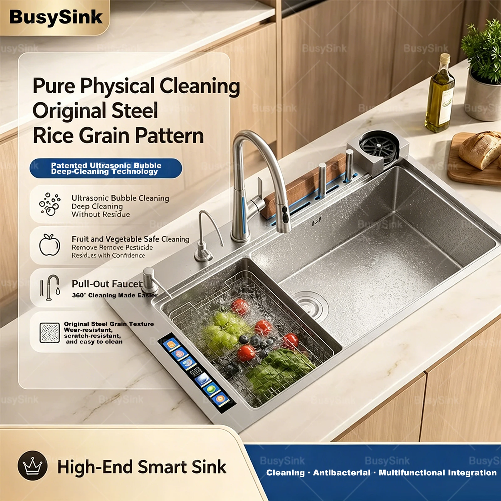 304 Stainless Steel Kitchen Sink Large Single Slot Multifunctional Sinks Bubble Ultrasonic Double Bowl Vegetable Washing Baisn
304 Stainless Steel Kitchen Sink Large Single Slot Multifunctional Sinks Bubble Ultrasonic Double Bowl Vegetable Washing Baisn