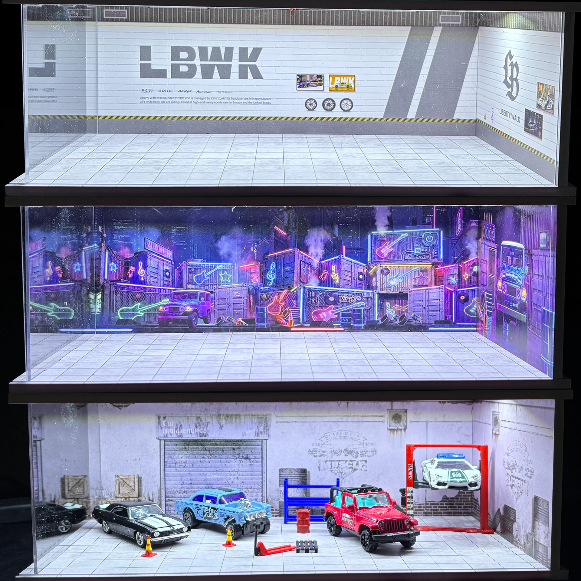 1/64 Scale Car Garage Diorama Model Display Case USB LED Parking Lot Car Garage Models Set Lighting for Car Models Collectors
1/64 Scale Car Garage Diorama Model Display Case USB LED Parking Lot Car Garage Models Set Lighting for Car Models Collectors