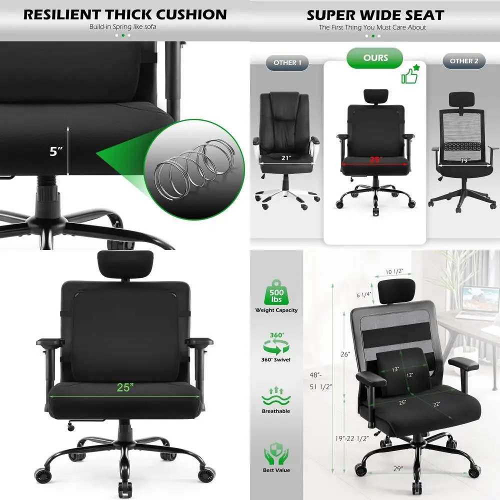 Эргономичное офисное кресло с высокой спинкой, регулируемой поясничной опорой, усиленное (до 227 кг), дышащая ткань, на колесиках
Эргономичное офисное кресло с высокой спинкой, регулируемой поясничной опорой, усиленное (до 227 кг), дышащая ткань, на колесиках