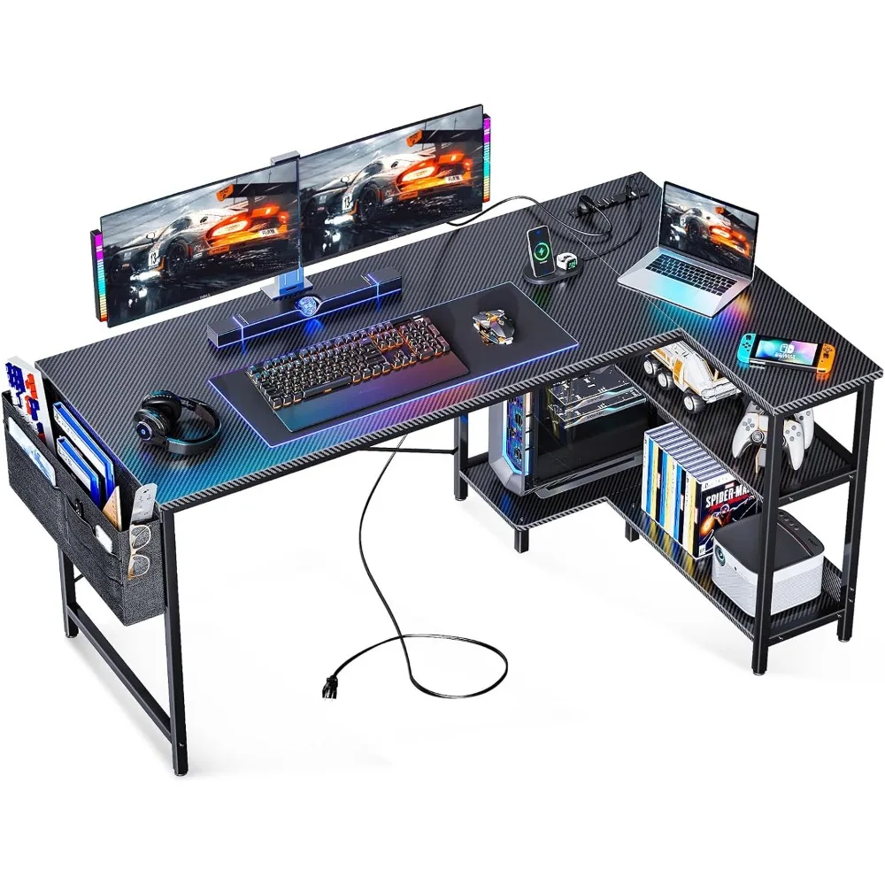55 Inch L Shaped Gaming Computer Desk with Power Outlets,Corner Desk with Reversible Storage Shelves & PC Stand for Small Space
55 Inch L Shaped Gaming Computer Desk with Power Outlets,Corner Desk with Reversible Storage Shelves & PC Stand for Small Space
