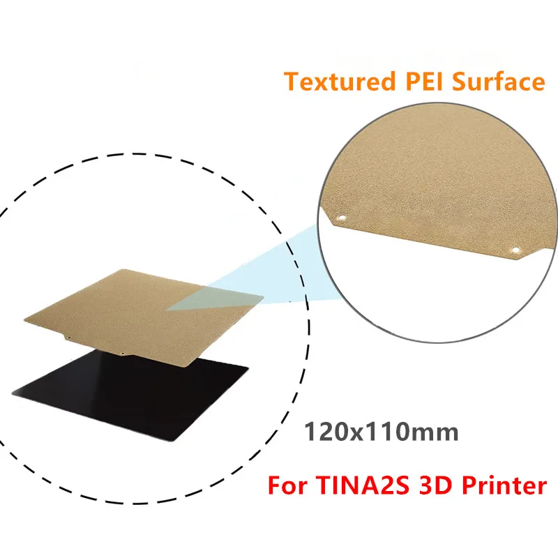 120x110mm Double Side PEI Build Plate Textured+Smooth PEI Surface Flexible Spring Steel Print Magnetic Bed for TINA2S 3D Printer
120x110mm Double Side PEI Build Plate Textured+Smooth PEI Surface Flexible Spring Steel Print Magnetic Bed for TINA2S 3D Printer