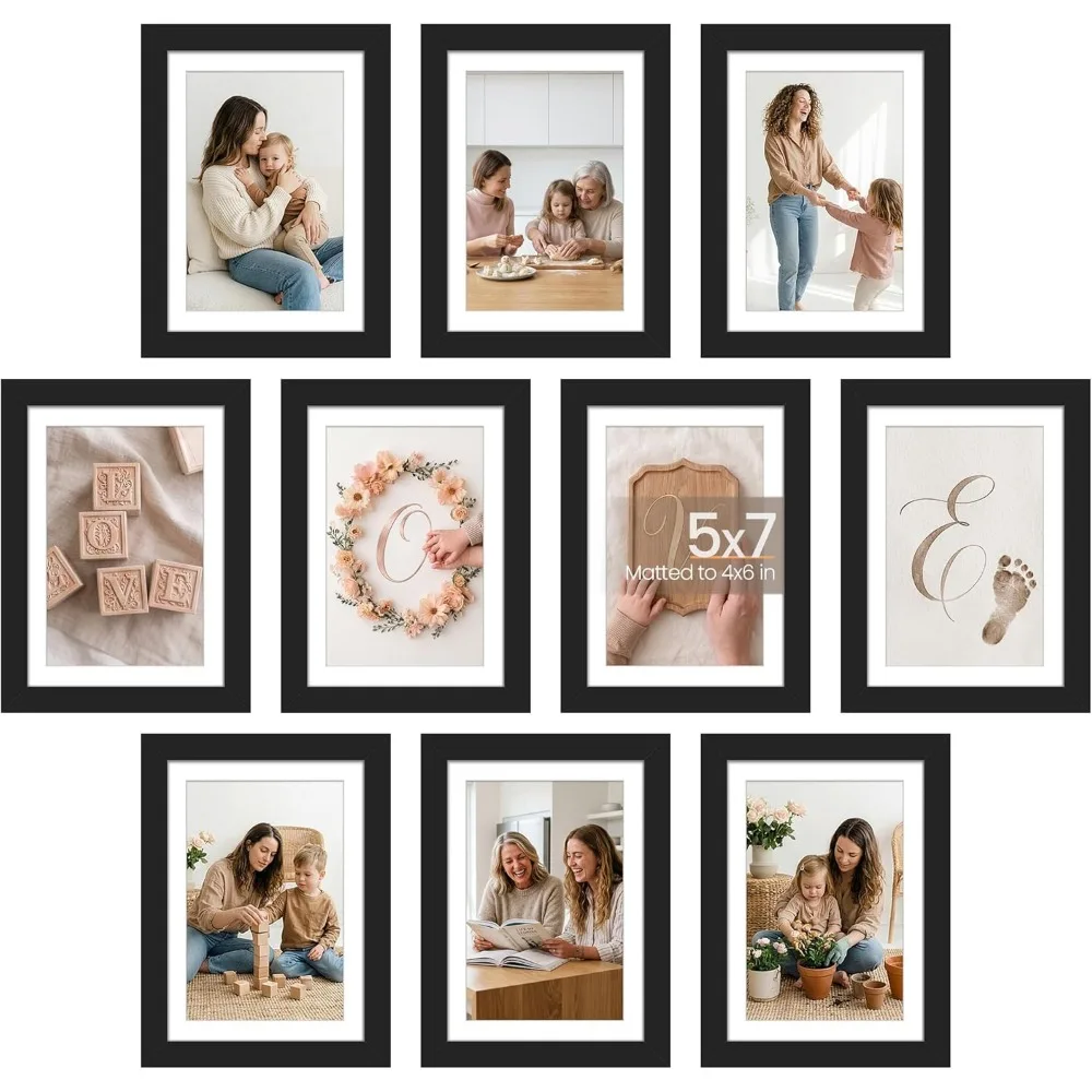 Five by Seven Photo Frame Set of Ten for Wall or Tabletop Display Includes Mat for Four by Six Images
Five by Seven Photo Frame Set of Ten for Wall or Tabletop Display Includes Mat for Four by Six Images