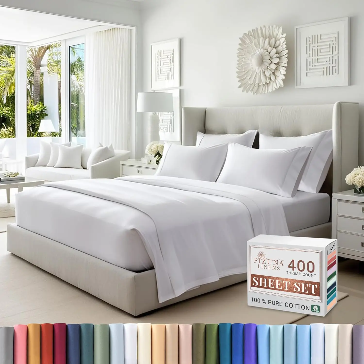 Queen Size Cotton Bed Sheets Set, 400 Thread Count Long-Staple Cooling Luxury Hotel Bedding with Deep Pocket Fitted Sheet
Queen Size Cotton Bed Sheets Set, 400 Thread Count Long-Staple Cooling Luxury Hotel Bedding with Deep Pocket Fitted Sheet