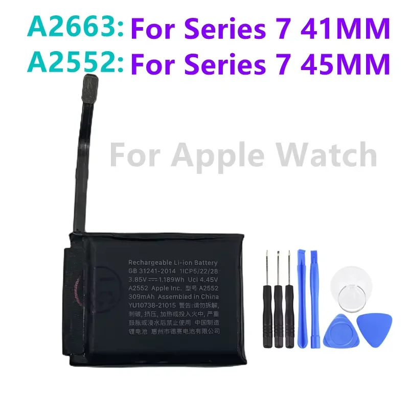 Новый A2663 для Apple Watch Series 7 41 мм 284 мАч, A2552 для серии 7 45 мм 309 мАч Сменный аккумулятор Бесплатные инструменты
Новый A2663 для Apple Watch Series 7 41 мм 284 мАч, A2552 для серии 7 45 мм 309 мАч Сменный аккумулятор Бесплатные инструменты