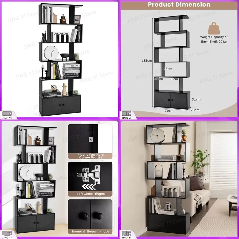 5-Tier Industrial Bookcase S-Shaped Metal Bookshelf Storage Display Rack with Cabinet for Office Home Study Room Lab
5-Tier Industrial Bookcase S-Shaped Metal Bookshelf Storage Display Rack with Cabinet for Office Home Study Room Lab