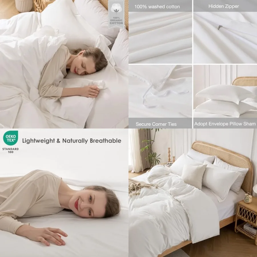 100% Washed Cotton Linen Like Duvet Cover Set Size, 3 Pieces, 1 Duvet Cover 104x90 Inch and 2 Pillow Shams, Soft Breathable Com
100% Washed Cotton Linen Like Duvet Cover Set Size, 3 Pieces, 1 Duvet Cover 104x90 Inch and 2 Pillow Shams, Soft Breathable Com