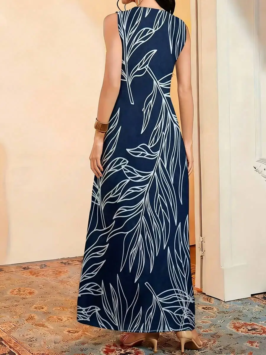 Women V Neck Sleeveless Maxi Dress Leaf Print Loose Fit Casual Long Dress
Women V Neck Sleeveless Maxi Dress Leaf Print Loose Fit Casual Long Dress