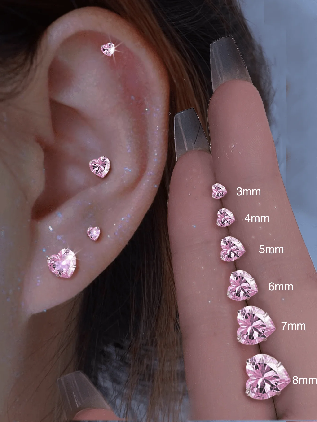 Heart Shape Zirconia Stud Earrings For Women, Pink Color, Sizes 3mm To 8mm, Hypoallergenic Alloy
Heart Shape Zirconia Stud Earrings For Women, Pink Color, Sizes 3mm To 8mm, Hypoallergenic Alloy