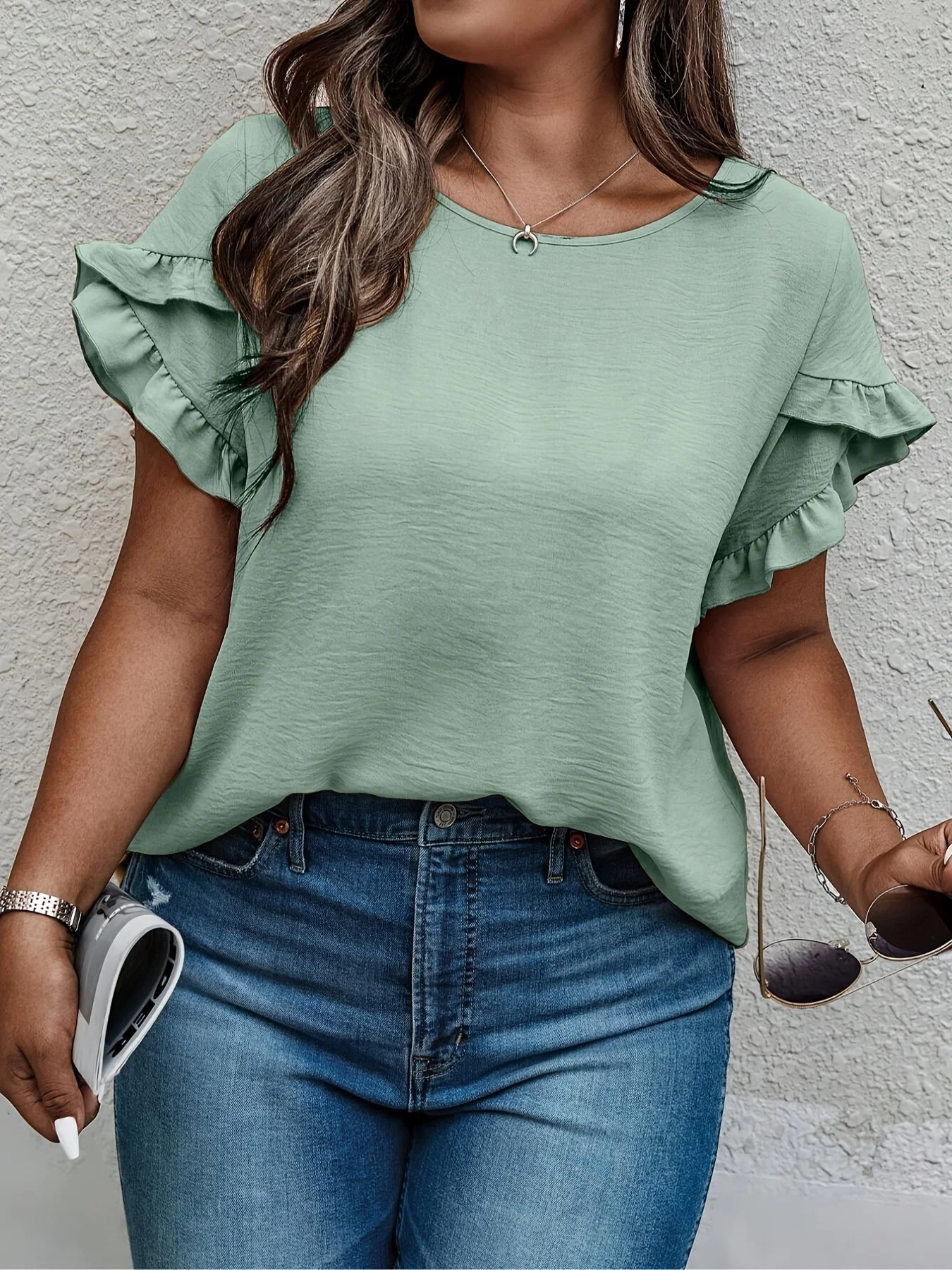 Plus Size 1XL-5XL Women Fashion Summer Ruffle Trim T-Shirt Ladies Solid Color Flattering Casual Top Women Short Sleeve Clothing
Plus Size 1XL-5XL Women Fashion Summer Ruffle Trim T-Shirt Ladies Solid Color Flattering Casual Top Women Short Sleeve Clothing