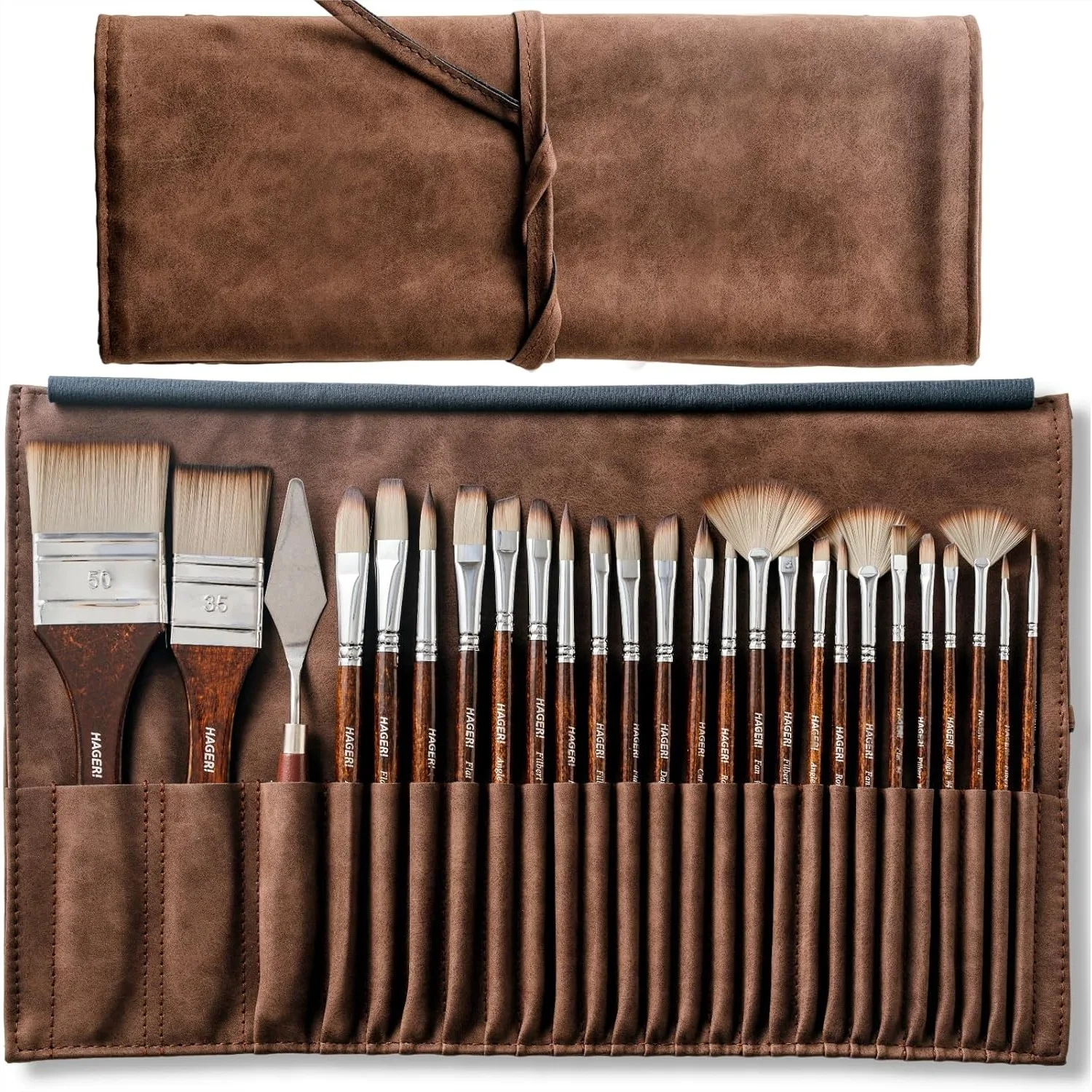 26 Pcs Paint Brushes Set with Suede Leather Roll, Synthetic Nylon Bristles for Oil Acrylic Watercolor Gouache, Including Palette
26 Pcs Paint Brushes Set with Suede Leather Roll, Synthetic Nylon Bristles for Oil Acrylic Watercolor Gouache, Including Palette
