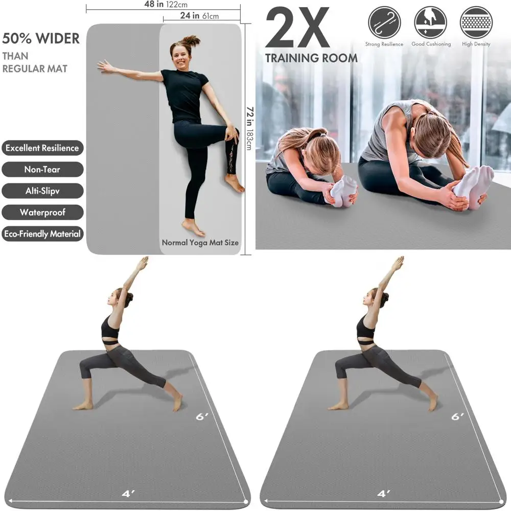 Jumbo 6' x 4' Yoga Mat, 72 x 48, 1/4 & 1/3 Thick, Wide Exercise Mat, 183cm x 122cm, Anti-Slip, TPE, Ideal for Home Yoga, Pilates
Jumbo 6' x 4' Yoga Mat, 72 x 48, 1/4 & 1/3 Thick, Wide Exercise Mat, 183cm x 122cm, Anti-Slip, TPE, Ideal for Home Yoga, Pilates