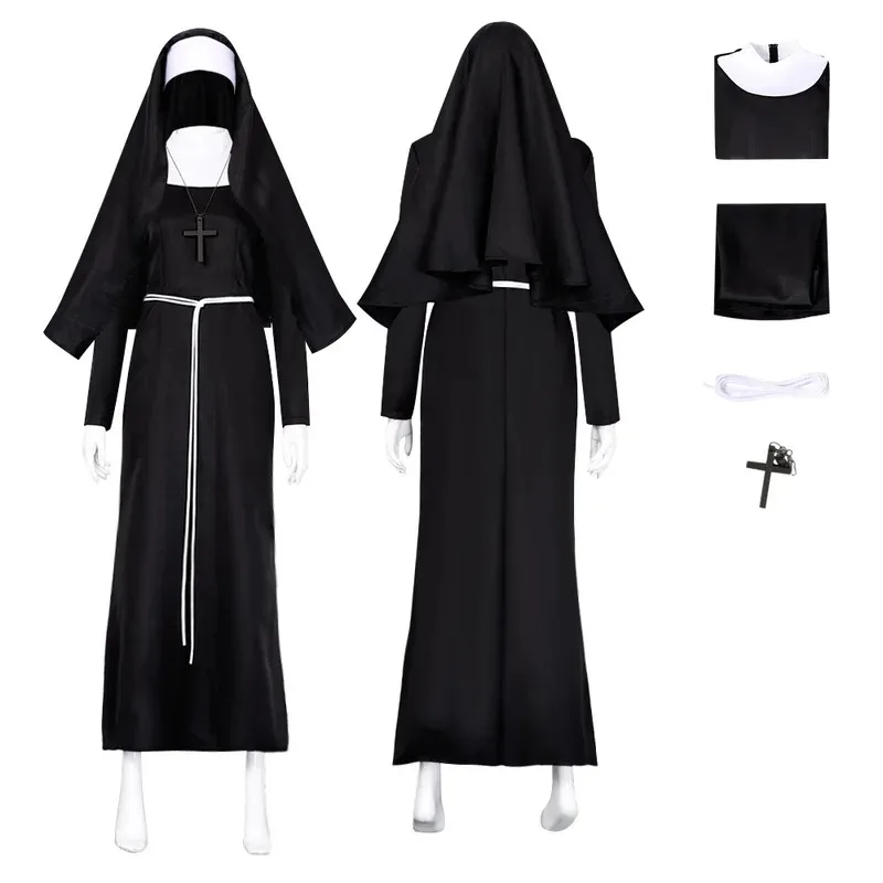Nun Cosplay Costume Traditional Adult Black Religious Robe Suit Halloween Party Demon Nun Performance Clothes for Woman
Nun Cosplay Costume Traditional Adult Black Religious Robe Suit Halloween Party Demon Nun Performance Clothes for Woman